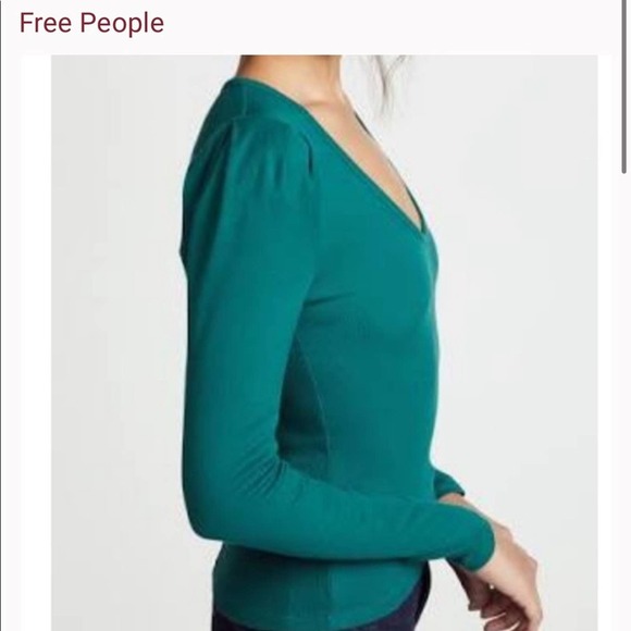 Free People Hey Lady Ribbed Teal Puffy Sleeve Long Sleeve Top *. Cowgirl country - Picture 3 of 10